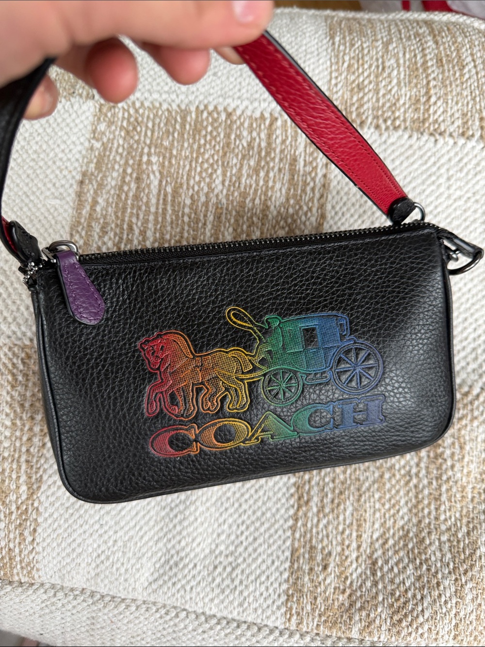 NWOT Coach Black Pebbled Leather Bag with Rainbow Coach Logo